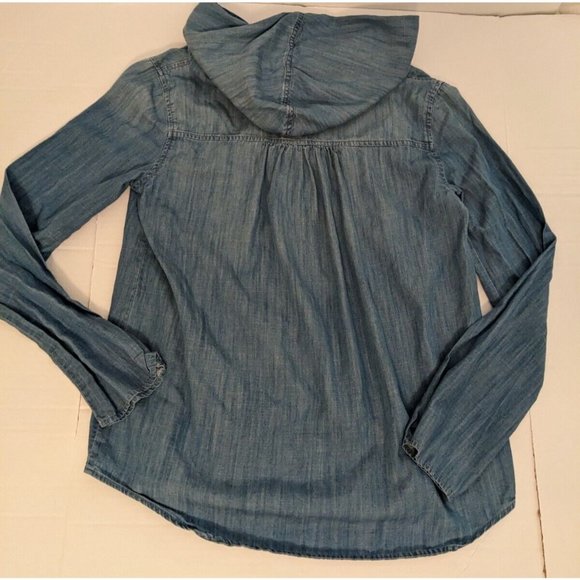 WOMENS VOLCOM AMONG US LONG SLEEVE Denim washed blue button up cotton size M - Picture 5 of 8